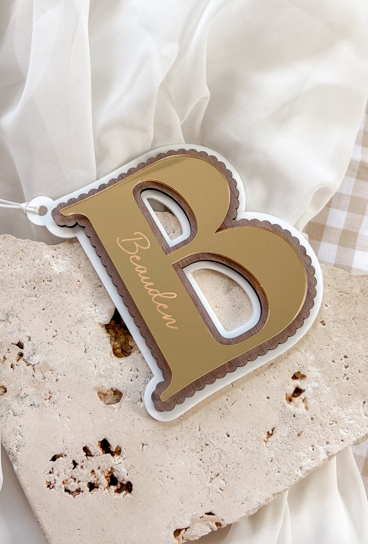 Scalloped Initial Christmas Ornament