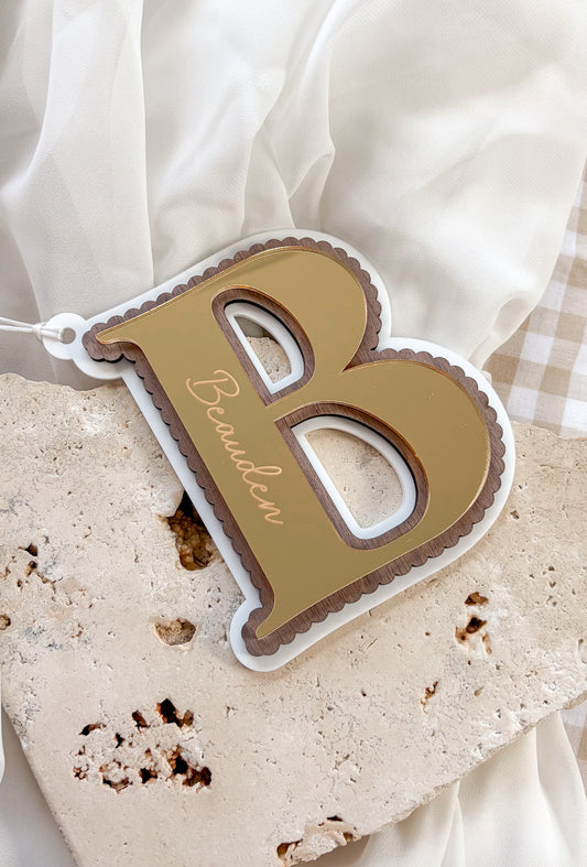 Scalloped Initial Christmas Ornament
